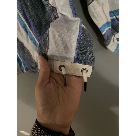 No Boundaries Striped Vintage Hooded Pullover Quarter Button Down Size L - Picture 10 of 10